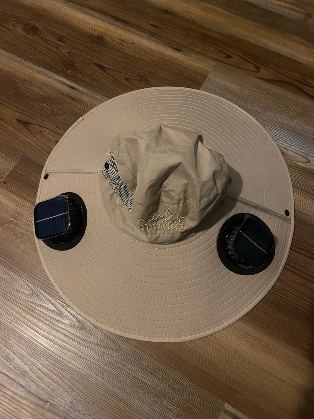 Men’s Wide Brim Sun Hat with Dual Solar Fans in Khaki